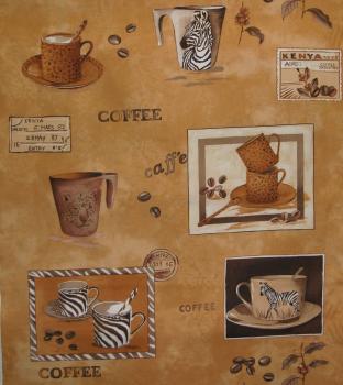 Patchworkstoff Rapport Kaffeetassen hellbraun