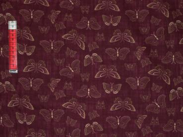 Patchworkstoff bordeaux mit Schmetterlingen