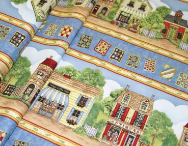 Patchworkstoff Rapport Häuser