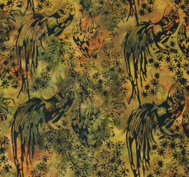 Batik Patchworkstoff braun mit Hühner - Rise and shine