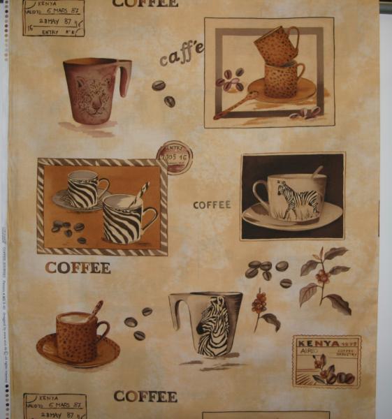 Patchworkstoff Rapport Kaffeetassen beige