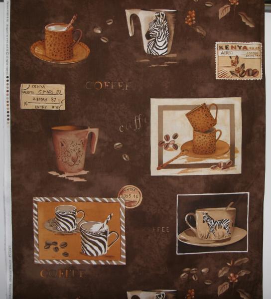 Patchworkstoff Rapport Kaffeetassen dunkelbraun