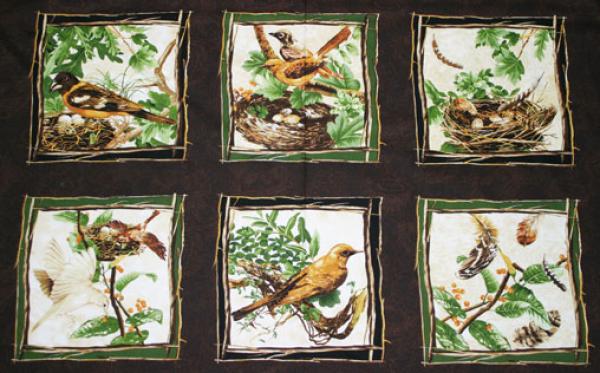 Patchworkstoff Panel mit Vogelbilder